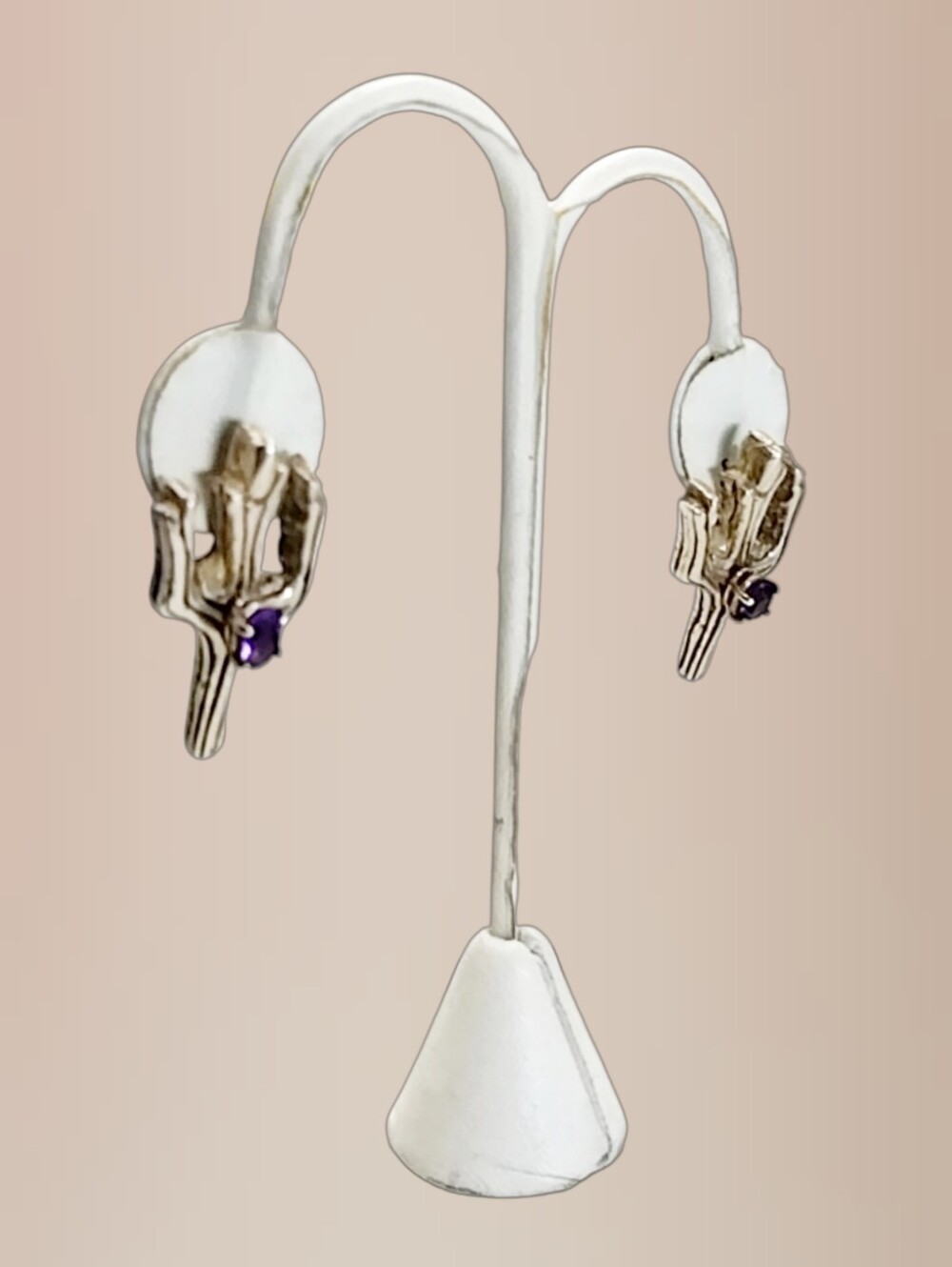 Cactus Sterling Silver Earrings with Amethyst Color CZ Stones